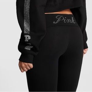 PINK foldover leggings w/ Rhinestone detail on the back
